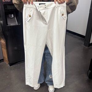 Express White Pants with Gold Button Accents